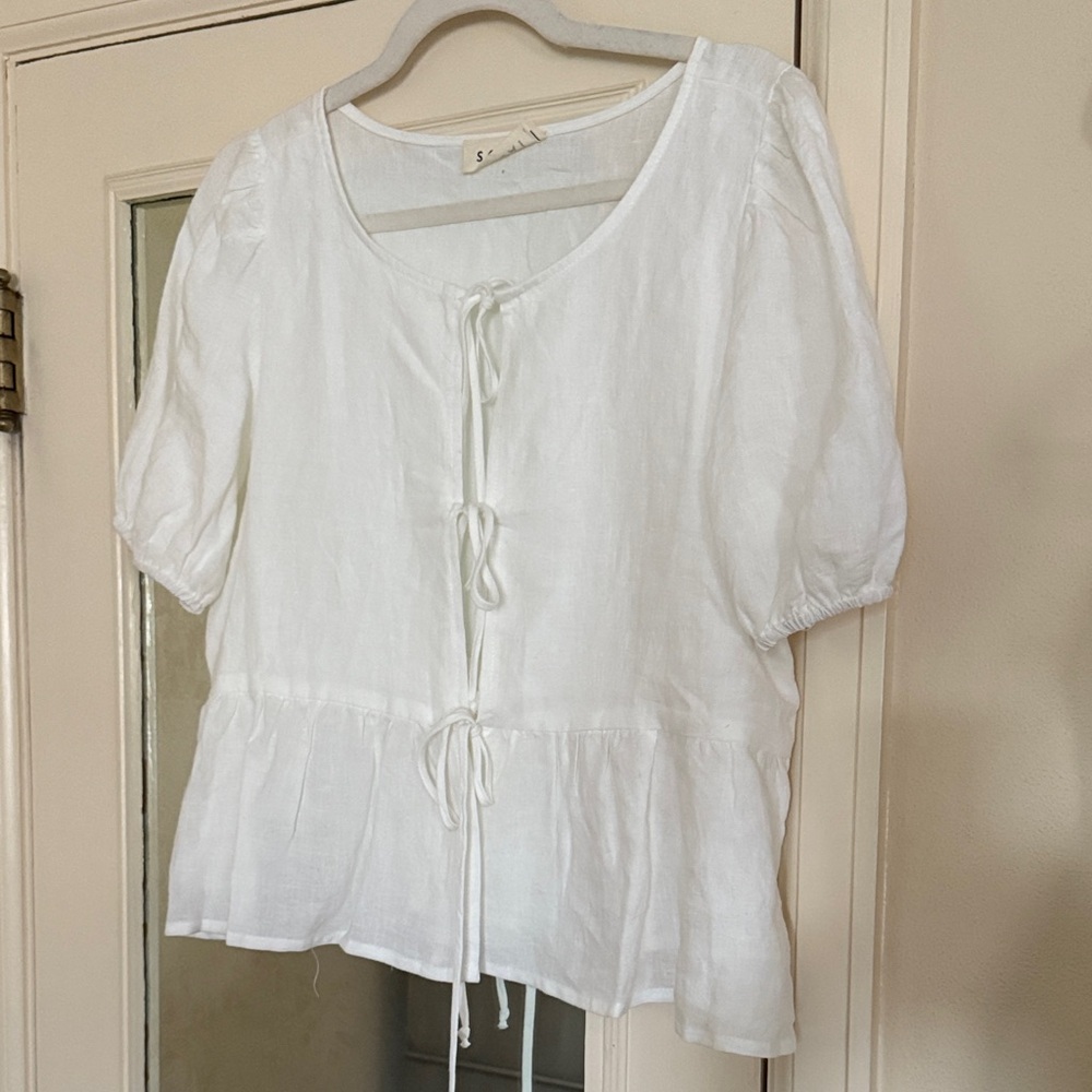 Solai The Label Linen Golden Hour Tie Top Blouse Off White